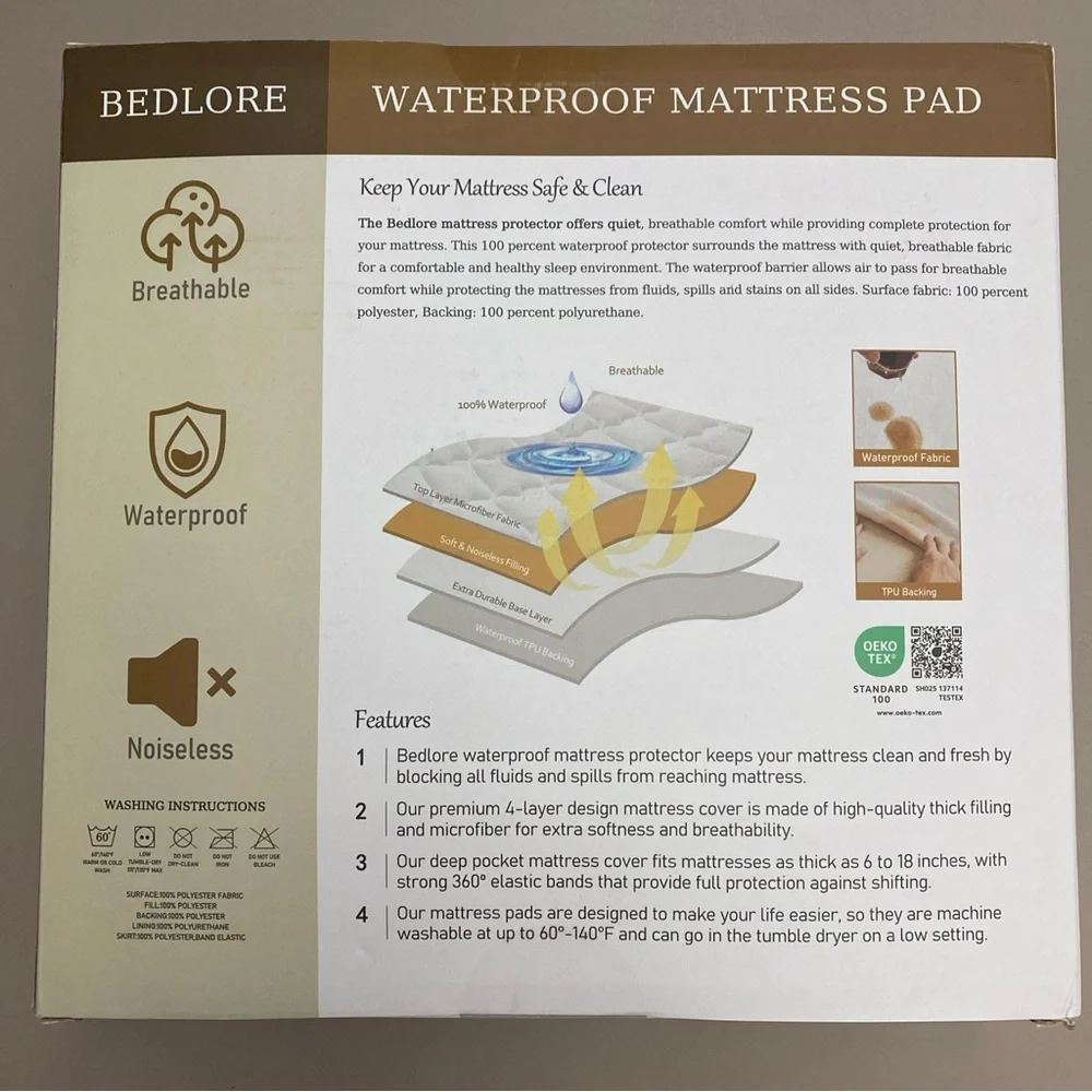 Bedlore Waterproof Mattress Pad - Full - Blue